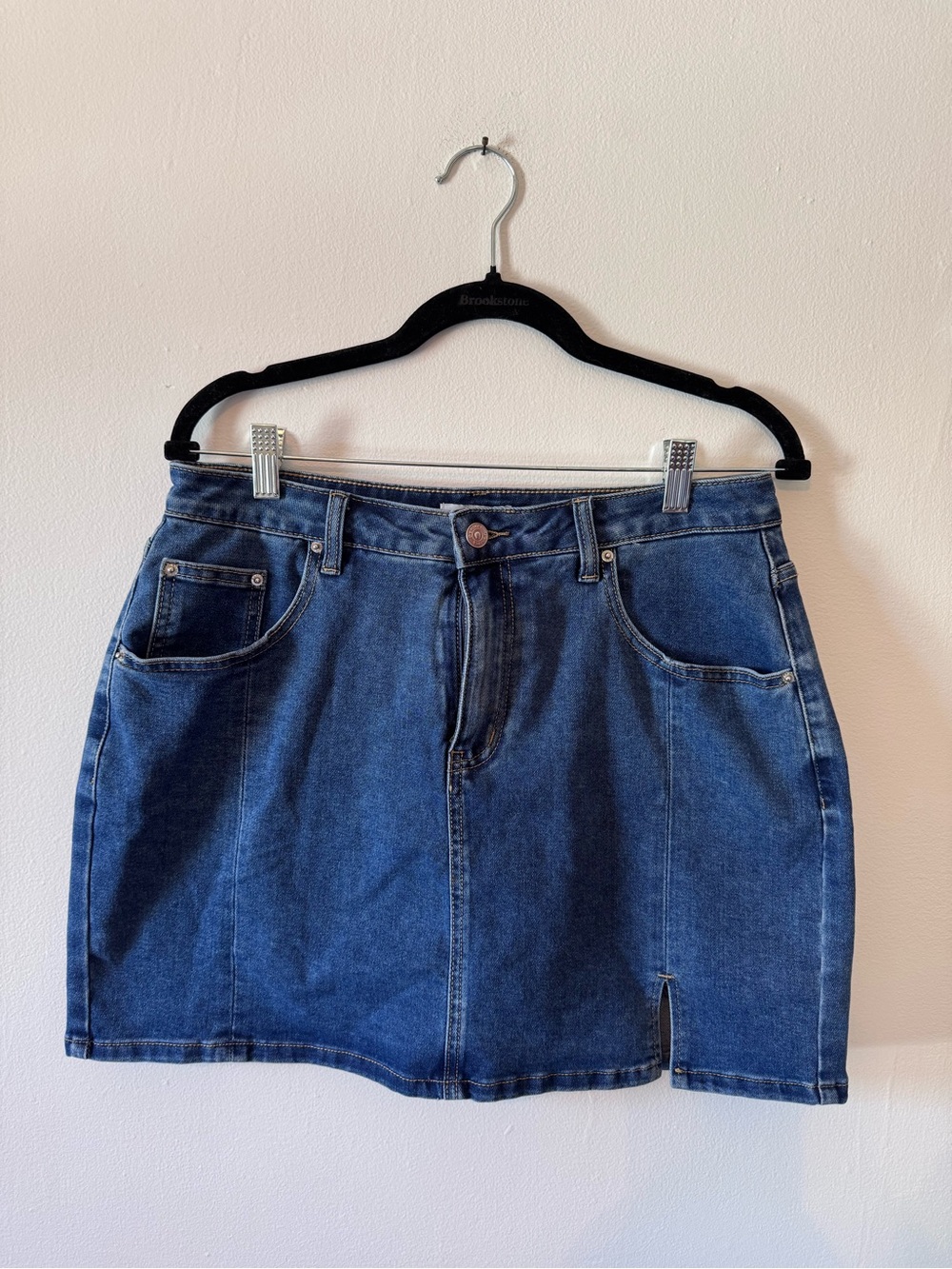 Genleck Denim Mini Skirt Blue Jean Skirt Side Slit Size XL